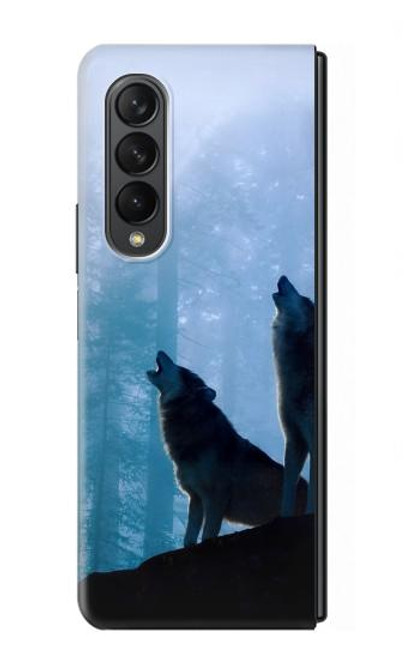 S4053 Two Wolves Couple Howling Forest Hülle Schutzhülle Taschen für Samsung Galaxy Z Fold 3 5G