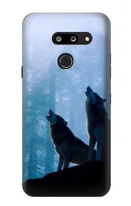 S4053 Two Wolves Couple Howling Forest Hülle Schutzhülle Taschen für LG G8 ThinQ