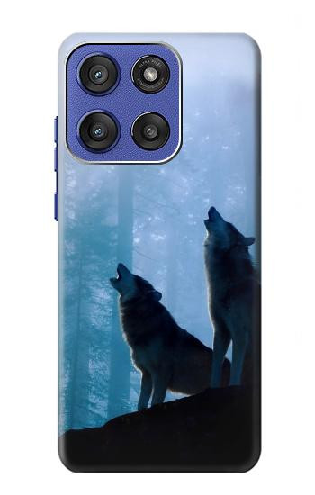 S4053 Two Wolves Couple Howling Forest Hülle Schutzhülle Taschen für Motorola Moto G Stylus 5G (2025), Edge 60 Stylus