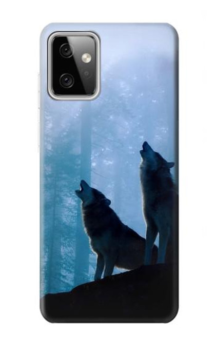S4053 Two Wolves Couple Howling Forest Hülle Schutzhülle Taschen für Motorola Moto G Power (2023) 5G