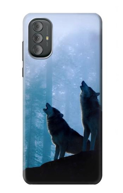 S4053 Two Wolves Couple Howling Forest Hülle Schutzhülle Taschen für Motorola Moto G Power 2022, G Play 2023