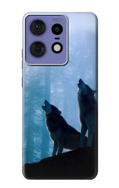 S4053 Two Wolves Couple Howling Forest Hülle Schutzhülle Taschen für Motorola Edge 50 Pro