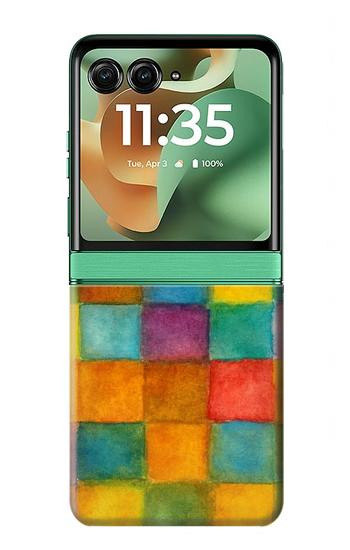 S4077 Water Color Painting Colorful Check Pattern Hülle Schutzhülle Taschen für Motorola Razr 70+,60+, Razr+ (2026, 2025, 2024)