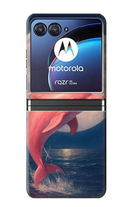 S4045 Dolphin Moon Night Hülle Schutzhülle Taschen für Motorola Razr 40 Ultra