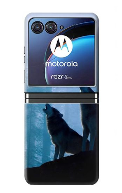 S4053 Two Wolves Couple Howling Forest Hülle Schutzhülle Taschen für Motorola Razr 40 Ultra