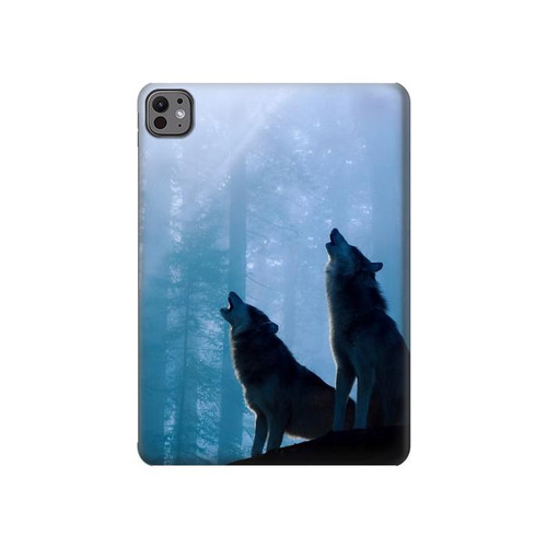 S4053 Two Wolves Couple Howling Forest Hülle Schutzhülle Taschen für iPad Air (2020, 2022), Air 11 (2024,2025,2026), Pro 11 (2022)