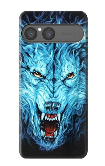 S0752 Blue Fire Grim Wolf Hülle Schutzhülle Taschen für Sony Xperia 10 VII