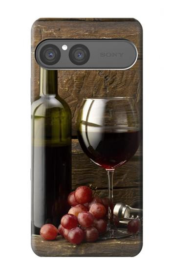 S1316 Grapes Bottle and Glass of Red Wine Hülle Schutzhülle Taschen für Sony Xperia 10 VII