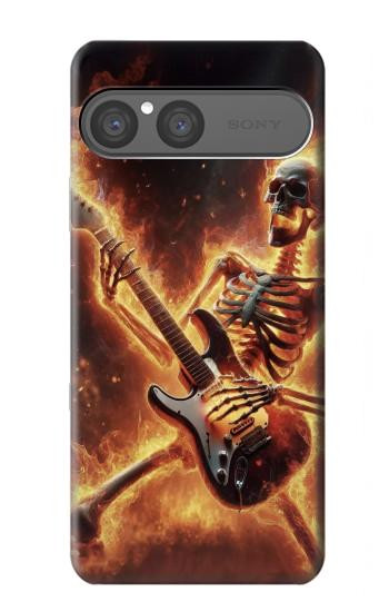 S3984 Fire Skeleton Playing Guitar Hülle Schutzhülle Taschen für Sony Xperia 10 VII