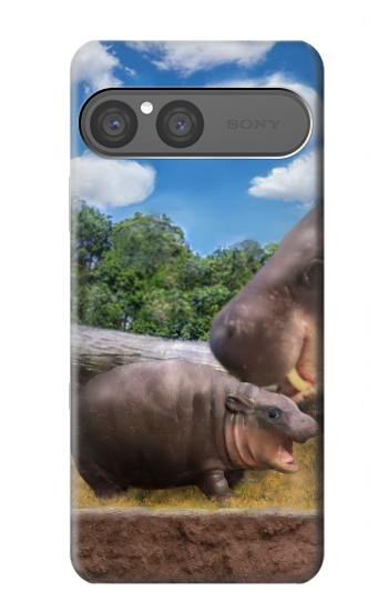 S4031 Baby Hippo Hippopotamus Family Hülle Schutzhülle Taschen für Sony Xperia 10 VII, 10 VIII