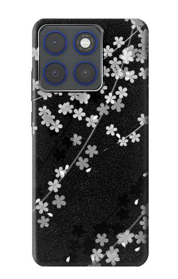 S2544 Japanese Kimono Style Black Flower Pattern Hülle Schutzhülle Taschen für Motorola Edge 70