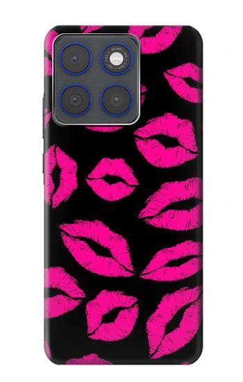 S2933 Pink Lips Kisses on Black Hülle Schutzhülle Taschen für Motorola Edge 70