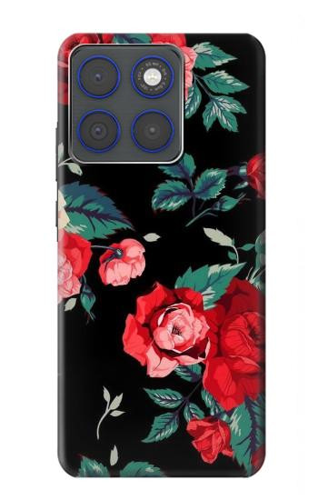S3112 Rose Floral Pattern Black Hülle Schutzhülle Taschen für Motorola Edge 70