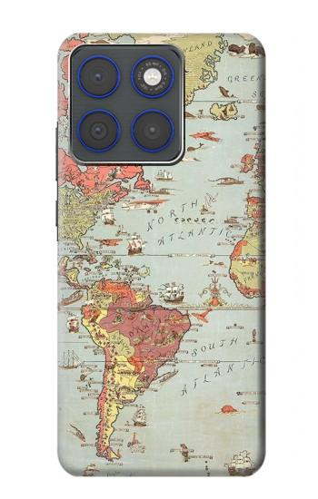 S3418 Vintage World Map Hülle Schutzhülle Taschen für Motorola Edge 70