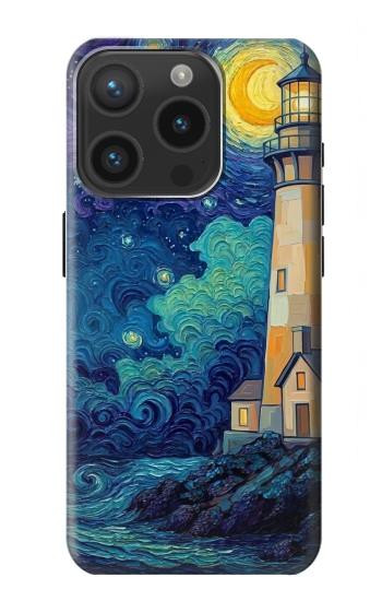 S4092 Moonlit Lighthouse Coastal Painting Hülle Schutzhülle Taschen für iPhone 15 Pro