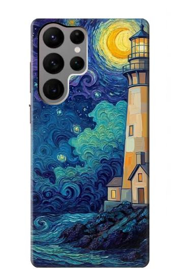 S4092 Moonlit Lighthouse Coastal Painting Hülle Schutzhülle Taschen für Samsung Galaxy S23 Ultra