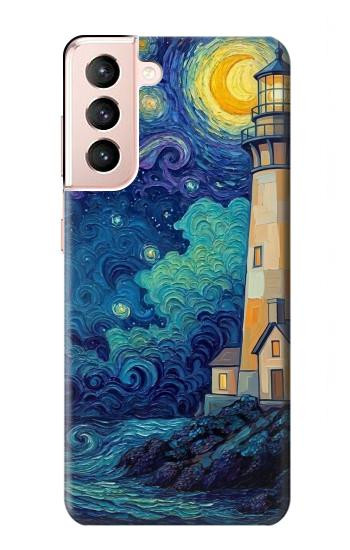 S4092 Moonlit Lighthouse Coastal Painting Hülle Schutzhülle Taschen für Samsung Galaxy S21 5G