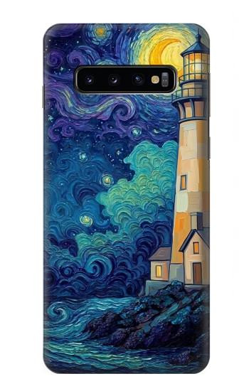 S4092 Moonlit Lighthouse Coastal Painting Hülle Schutzhülle Taschen für Samsung Galaxy S10