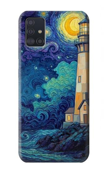 S4092 Moonlit Lighthouse Coastal Painting Hülle Schutzhülle Taschen für Samsung Galaxy A51