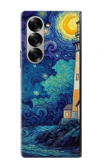 S4092 Moonlit Lighthouse Coastal Painting Hülle Schutzhülle Taschen für Samsung Galaxy Z Fold 6