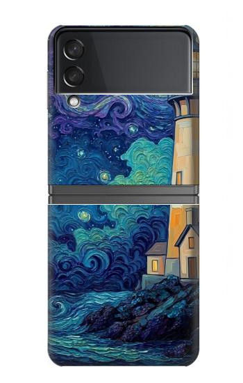 S4092 Moonlit Lighthouse Coastal Painting Hülle Schutzhülle Taschen für Samsung Galaxy Z Flip 4