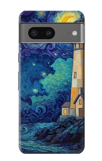 S4092 Moonlit Lighthouse Coastal Painting Hülle Schutzhülle Taschen für Google Pixel 7a