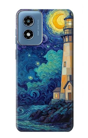 S4092 Moonlit Lighthouse Coastal Painting Hülle Schutzhülle Taschen für Motorola Moto G Play 4G (2024)