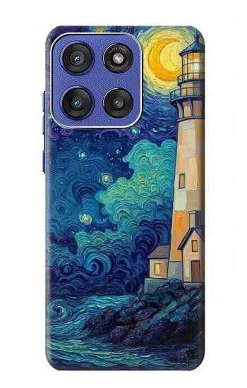 S4092 Moonlit Lighthouse Coastal Painting Hülle Schutzhülle Taschen für Motorola Moto G Stylus 5G (2025,2026), Edge 60 Stylus