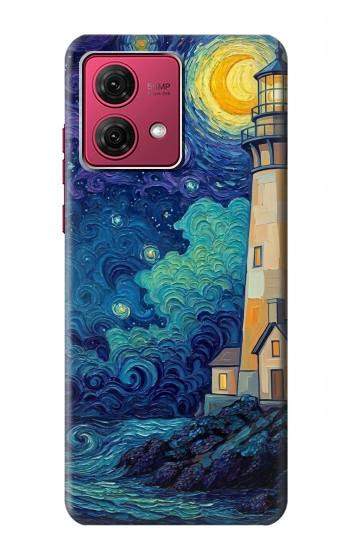 S4092 Moonlit Lighthouse Coastal Painting Hülle Schutzhülle Taschen für Motorola Moto G84