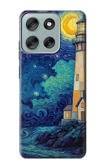S4092 Moonlit Lighthouse Coastal Painting Hülle Schutzhülle Taschen für Motorola Moto G56