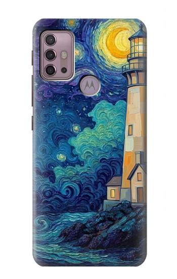 S4092 Moonlit Lighthouse Coastal Painting Hülle Schutzhülle Taschen für Motorola Moto G30, G20, G10