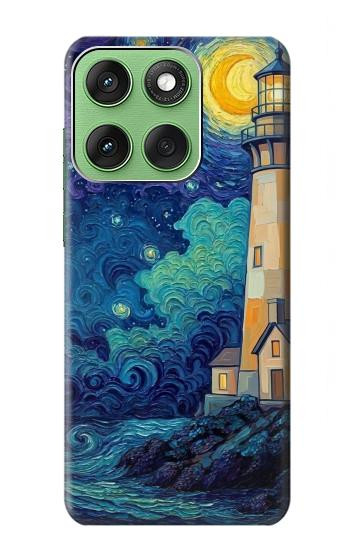 S4092 Moonlit Lighthouse Coastal Painting Hülle Schutzhülle Taschen für Motorola Edge 60