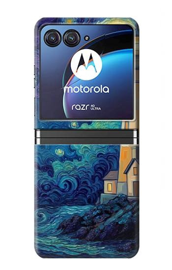 S4092 Moonlit Lighthouse Coastal Painting Hülle Schutzhülle Taschen für Motorola Razr 40 Ultra