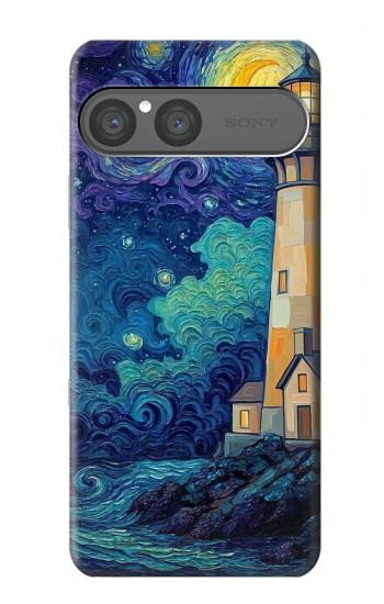 S4092 Moonlit Lighthouse Coastal Painting Hülle Schutzhülle Taschen für Sony Xperia 10 VII