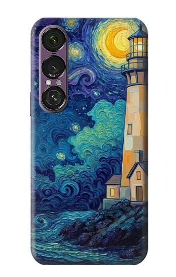 S4092 Moonlit Lighthouse Coastal Painting Hülle Schutzhülle Taschen für Sony Xperia 1 VII