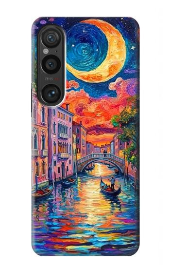 S4083 Colorful Painting Moonlit Venice City Hülle Schutzhülle Taschen für Sony Xperia 1 VI