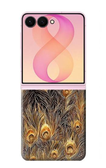 S3691 Gold Peacock Feather Hülle Schutzhülle Taschen für Samsung Galaxy Z Flip 8