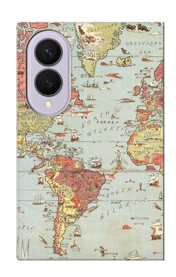 S3418 Vintage World Map Hülle Schutzhülle Taschen für Samsung Galaxy Z Fold 8