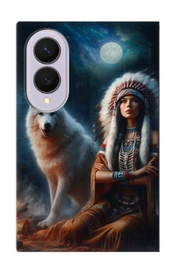 S3995 Grim Wolf Indian Girl Hülle Schutzhülle Taschen für Samsung Galaxy Z Fold 8