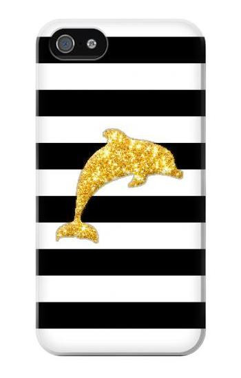 S2882 Black and White Striped Gold Dolphin Hülle Schutzhülle Taschen für iPhone 5 5S SE