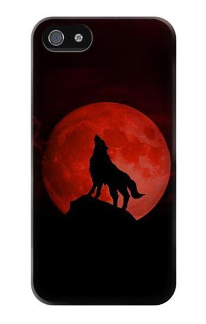 S2955 Wolf Howling Red Moon Hülle Schutzhülle Taschen für iPhone 5 5S SE