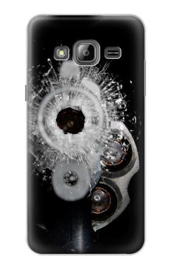 S2387 Gun Bullet Hole Glass Hülle Schutzhülle Taschen für Samsung Galaxy J3 (2016)