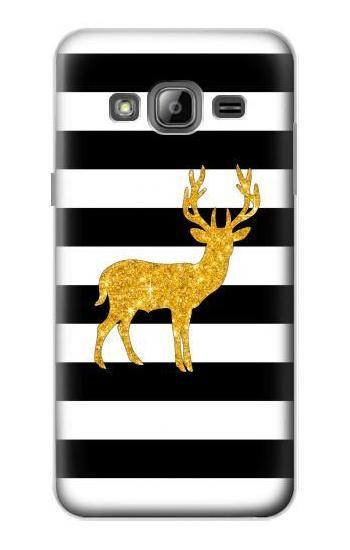 S2794 Black and White Striped Deer Gold Sparkles Hülle Schutzhülle Taschen für Samsung Galaxy J3 (2016)
