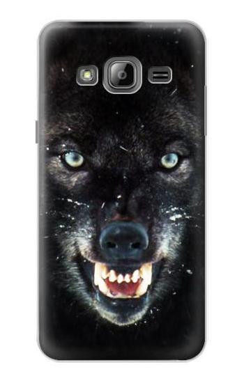 S2823 Black Wolf Blue Eyes Face Hülle Schutzhülle Taschen für Samsung Galaxy J3 (2016)