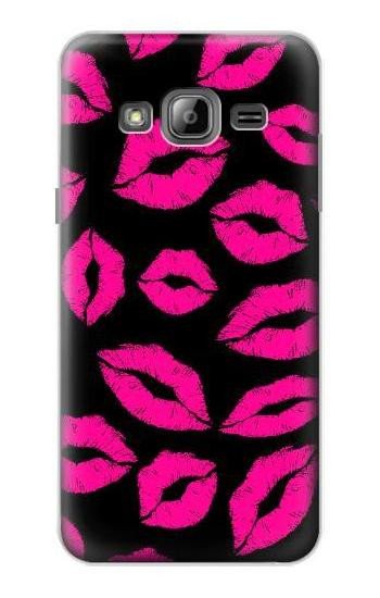 S2933 Pink Lips Kisses on Black Hülle Schutzhülle Taschen für Samsung Galaxy J3 (2016)