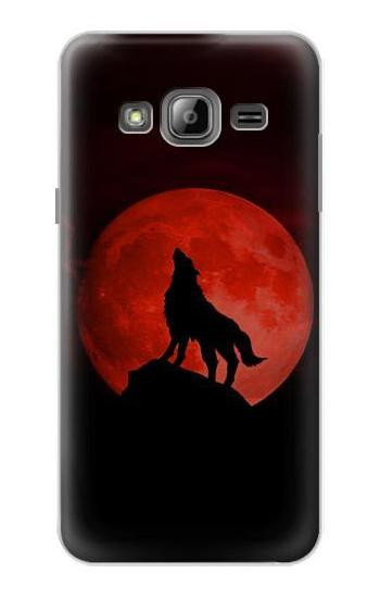 S2955 Wolf Howling Red Moon Hülle Schutzhülle Taschen für Samsung Galaxy J3 (2016)