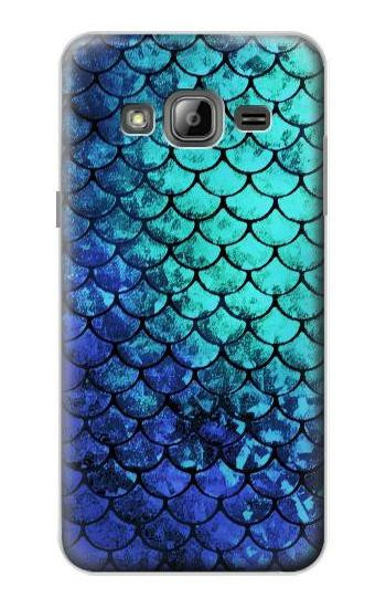 S3047 Green Mermaid Fish Scale Hülle Schutzhülle Taschen für Samsung Galaxy J3 (2016)