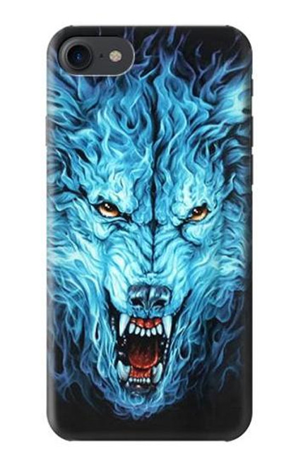 S0752 Blue Fire Grim Wolf Hülle Schutzhülle Taschen für iPhone 7, iPhone 8
