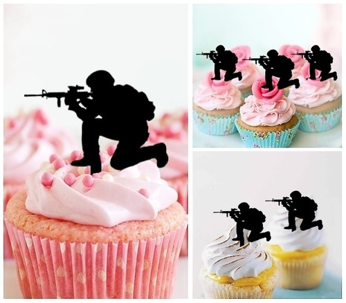 TA0103 Soldier M16 Rifle Kuchenaufsätze Hochzeit Geburtsta Acryl Cupcake Kuchen Topper für Kuchen Party Dekor 10 Stück