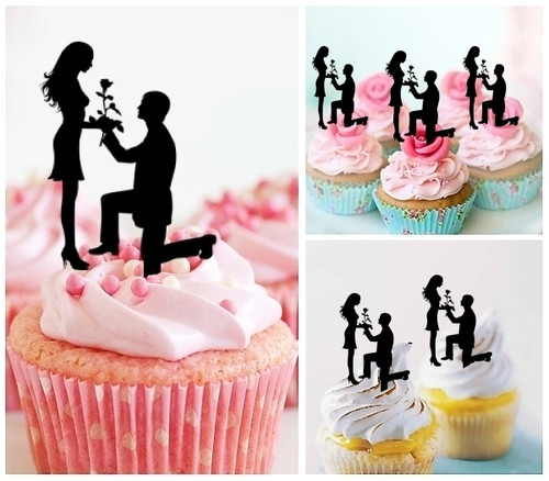 TA0113 Marriage Proposal Romantic Moment Kuchenaufsätze Hochzeit Geburtsta Acryl Cupcake Kuchen Topper für Kuchen Party Dekor 10 Stück